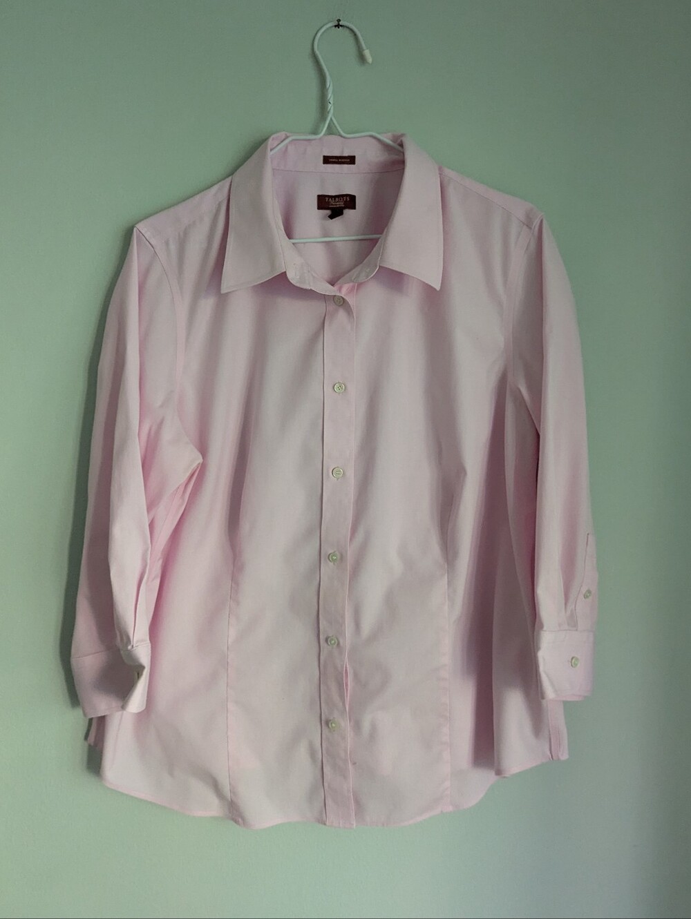Talbots Haberdashery Women's 14W Blouse Button Up Shirt Light Pink 3/4 Sleeve